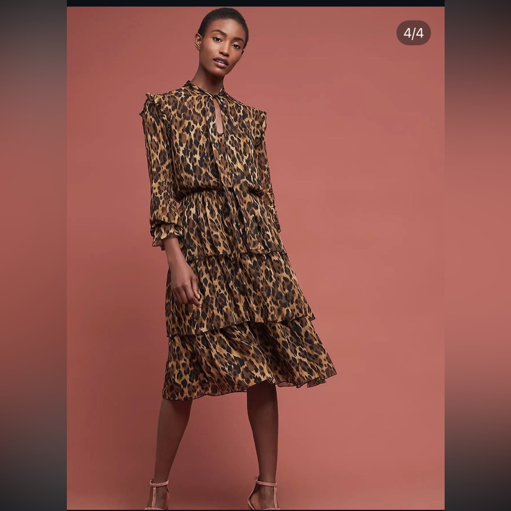 Ottod’Ame Leopard Print Long Sleeve Dress